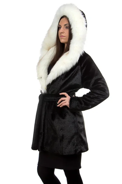 Portrait of the woman in fur coat — Stock Photo, Image