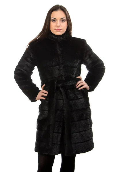 Photo of the brunette in fur coat — Stock Photo, Image