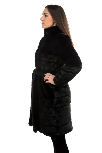 Image of the brunette in fur coat - profile — Stock Photo, Image