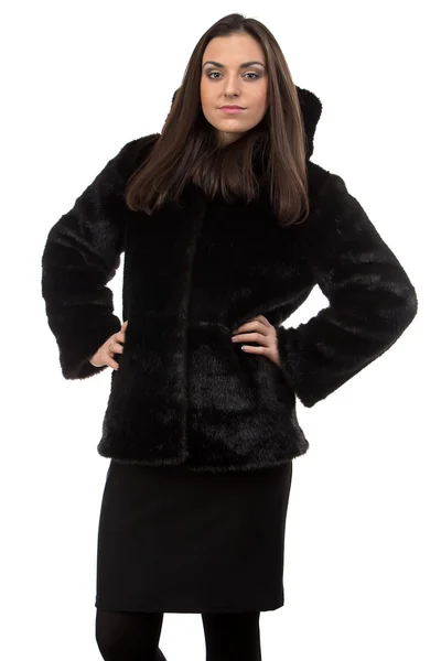 Photo of the serious woman in fur coat — Stock Photo, Image