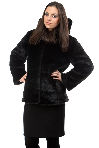 Image of the serious woman in fur coat — Stock Photo, Image