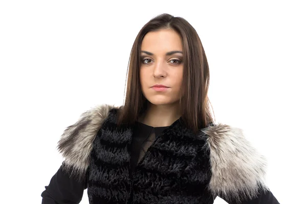 Image of woman in black fur waistcoat — Stock Photo, Image