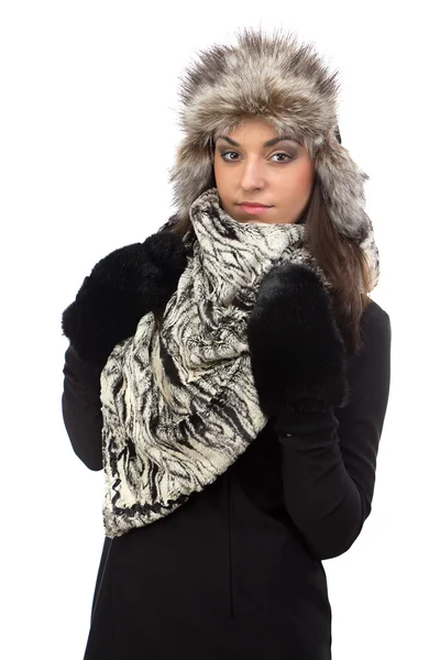 Image of young woman in fur cap — Stock Photo, Image