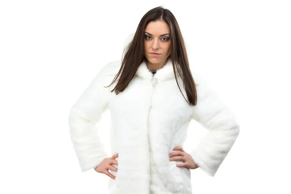 Image of woman in white fur coat — Stock Photo, Image