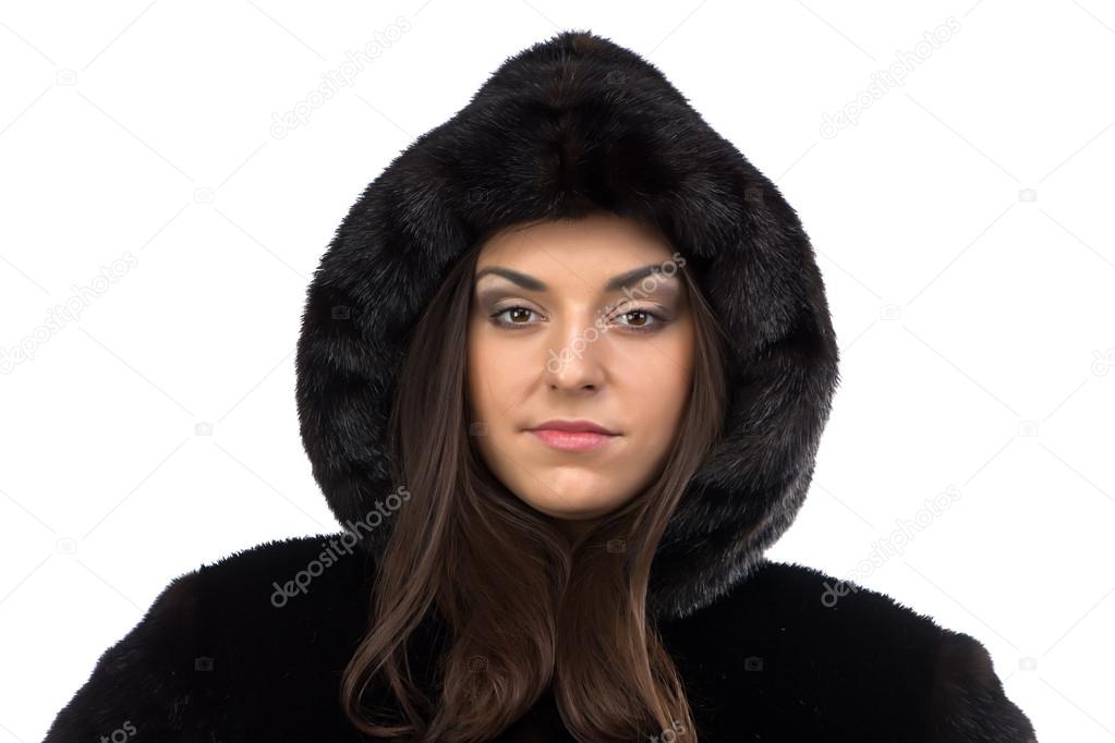 Portrait of the woman in black winter coat