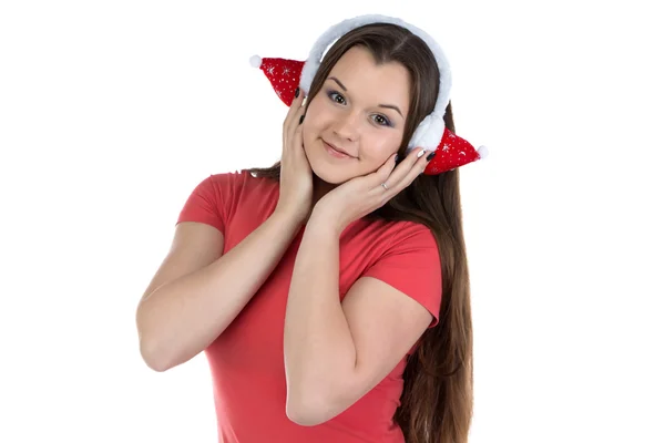 Photo de l'adolescente avec écouteurs de Noël — Photo