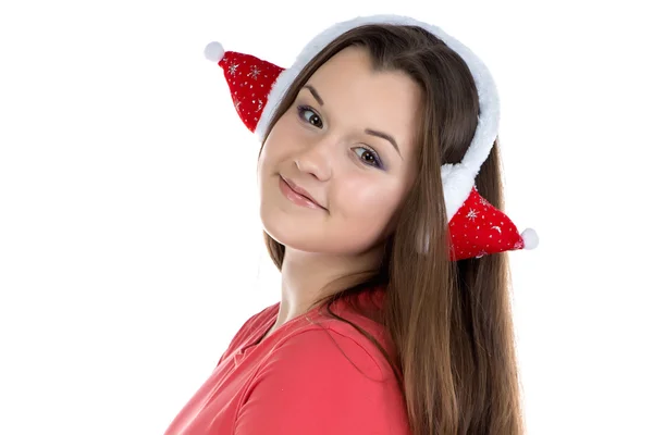 Portret van tienermeisje met xmas koptelefoon — Stockfoto