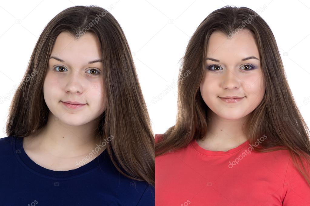 Teenage girl before and after make up