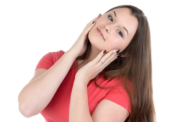 Photo of teenage girl with hands on face — Stock Photo, Image