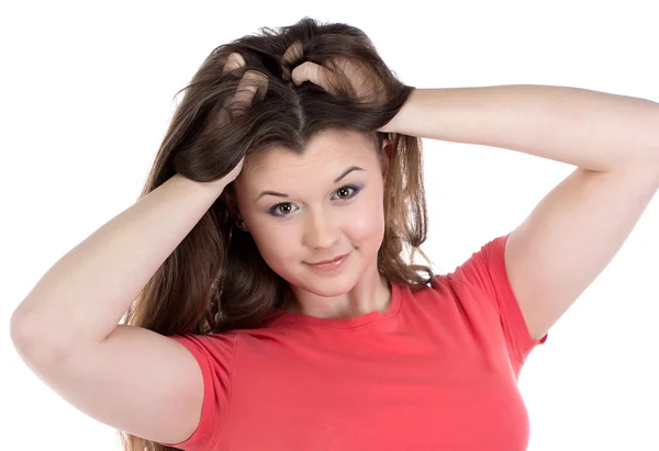 Foto av tonårig flicka med långt hår — Stockfoto