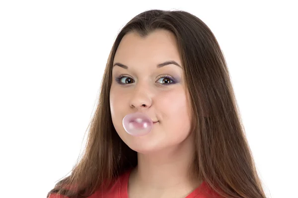 Wizerunek uśmiechający się nastolatek z bubble gum — Zdjęcie stockowe