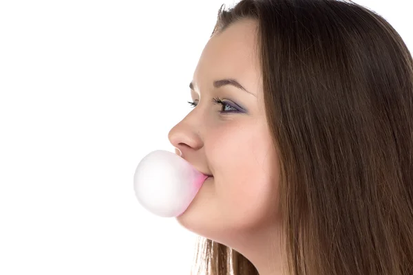 Photo in profile of teenage girl and bubble gum — Stock Photo, Image