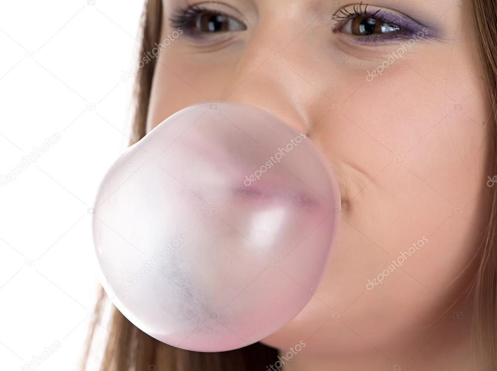 Photo of bubble gum and teenage girl