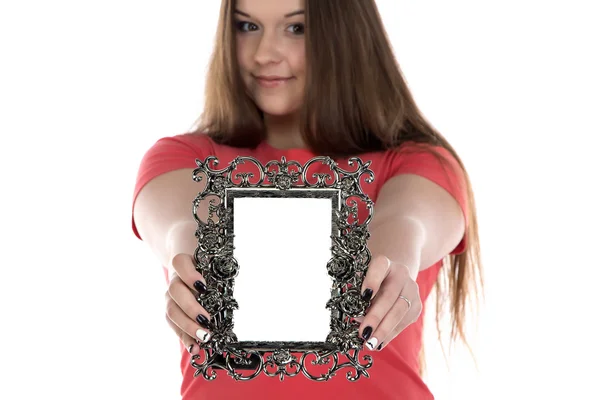 Foto de adolescente mostrando el marco de la foto —  Fotos de Stock