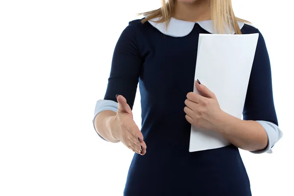 Bilden av business womanand handslag — Stockfoto