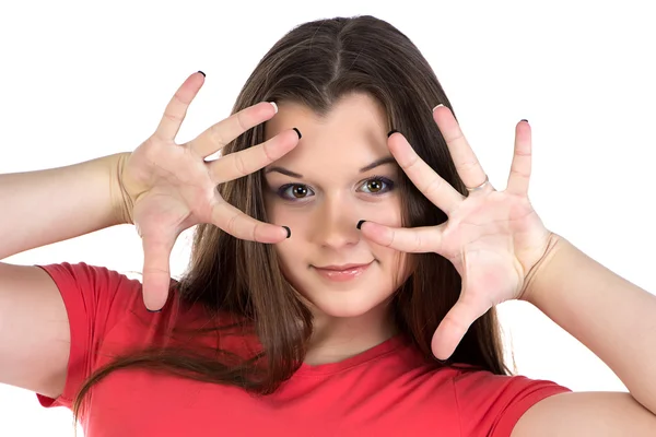 Image of teenage girl with hands near face — Stock Photo, Image