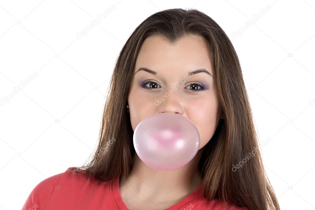 Smiling teenage girl and bubble gum