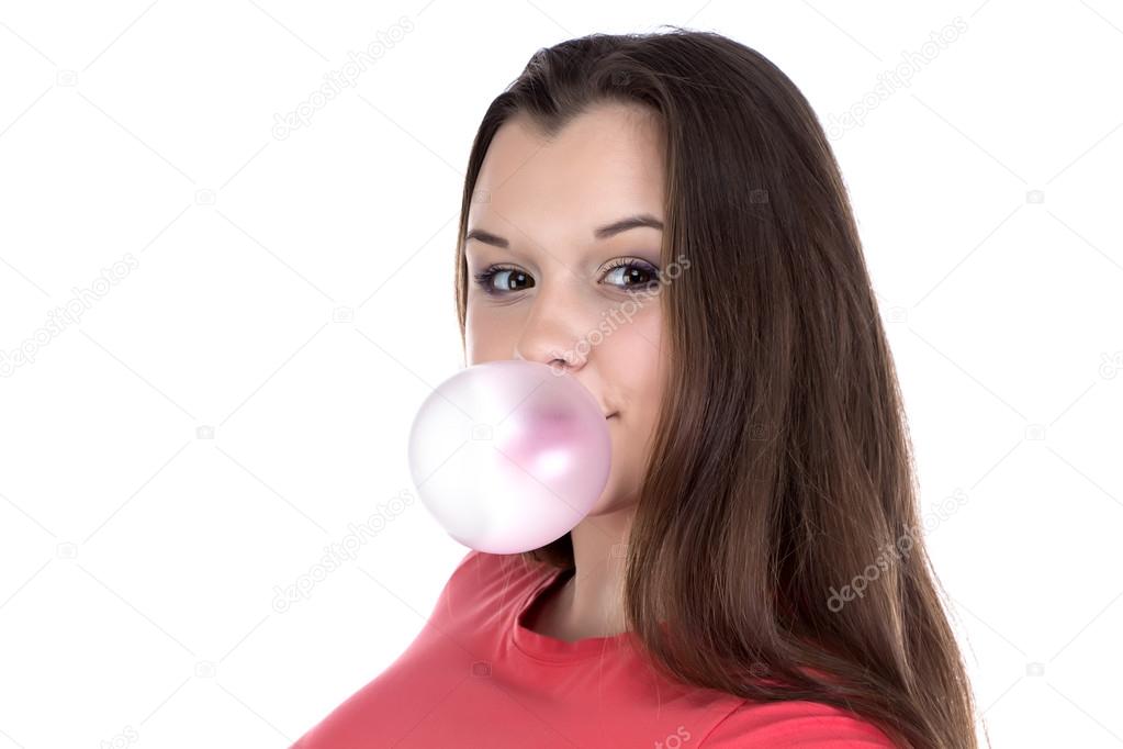 Cute teenage girl and bubble gum