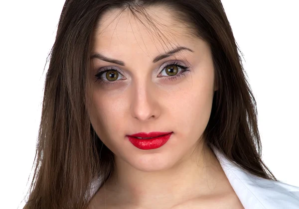 Portrait of the young woman with red lips — Stock Photo, Image