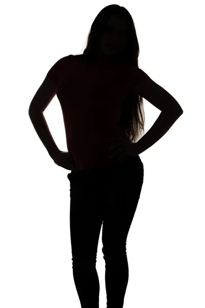 Silhouette of teenager leaned to the side — Stock Photo, Image