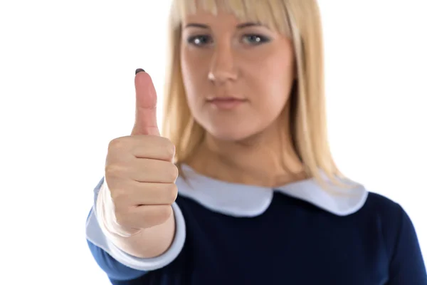 Foto de mujer de negocios con el pulgar hacia arriba — Foto de Stock