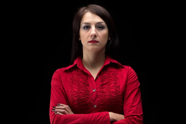 Image serious woman in shirt with arms crossed — Stock Photo, Image