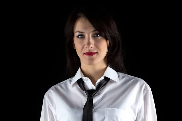 Photo of young woman in mens shirt — Stock Photo, Image