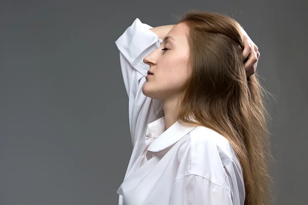 Photo of tired woman with closed eyes — Stock Photo, Image