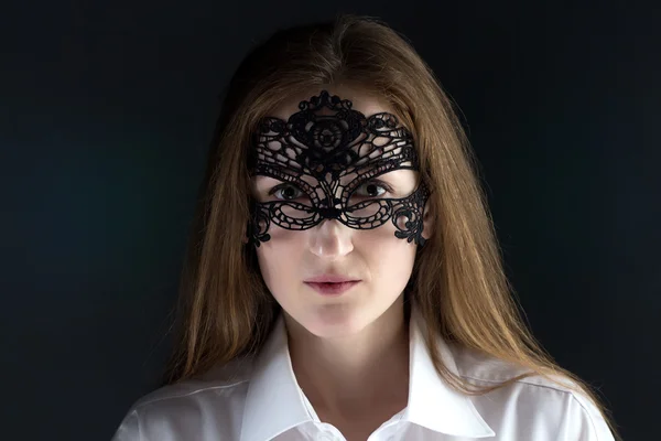Photo of cute woman in lace mask — Stock Photo, Image