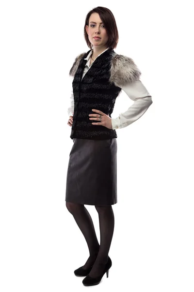 Foto van vrouw in bont jas — Stockfoto