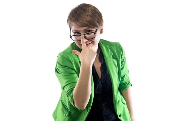 Foto de mujer ajusta sus gafas —  Fotos de Stock