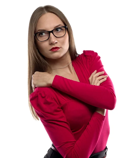 Foto de mujer de negocios en camisa roja —  Fotos de Stock