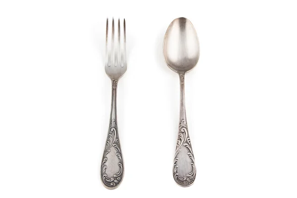 Photo of old silver fork and spoon — Stock Photo, Image