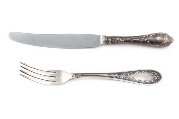 Image of antiquarian silver fork and knife — Stock Photo, Image