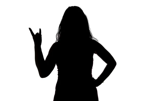 Foto di donne silhouette mostrando corna — Foto Stock