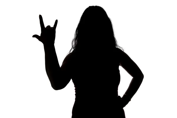 Image of womans silhouette showing horns — Stock Photo, Image