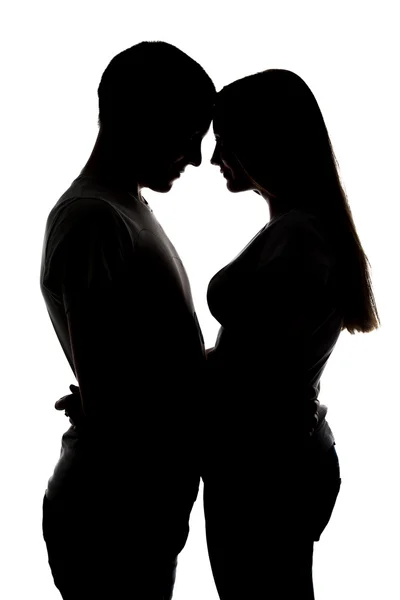 Kız ve erkek sevmek siluet — Stok fotoğraf