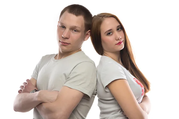 Portret dwóch nastolatków back-to-back — Zdjęcie stockowe
