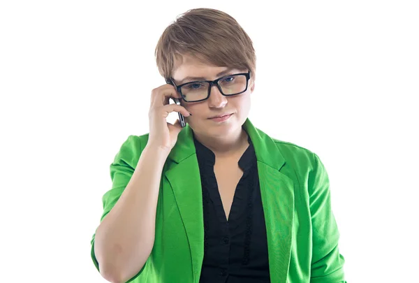 Photo serious woman talking on the phone — Stock Photo, Image