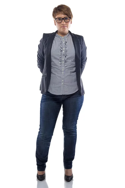 Image pudgy woman in jeans — Stock Photo, Image