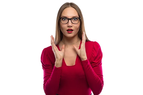 Foto mujer sorprendida en gafas —  Fotos de Stock