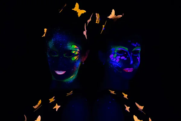 Portrait of two women with luminous make up — Stock Photo, Image