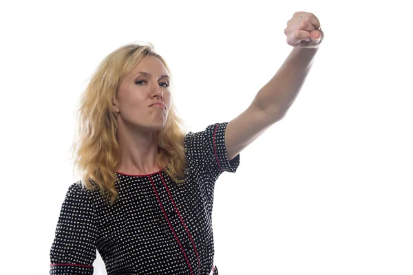 Image of woman with blond hair, hand up — Stock Photo, Image