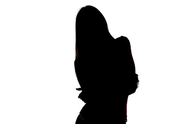 Silhouette di giovane donna con testa pendente — Foto Stock