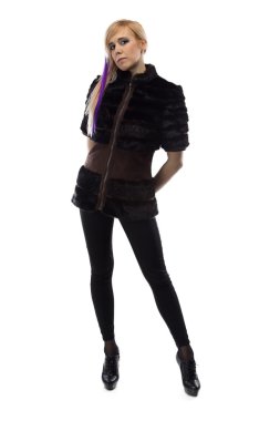 Görüntü siyah ceketli sarışın