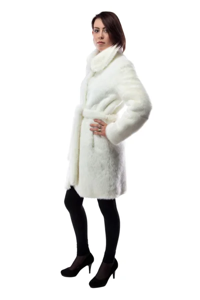 Image of woman in white coat, half turned — Stock Photo, Image