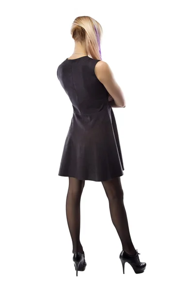 Image woman in artificial suede dress, from back — Stock Photo, Image