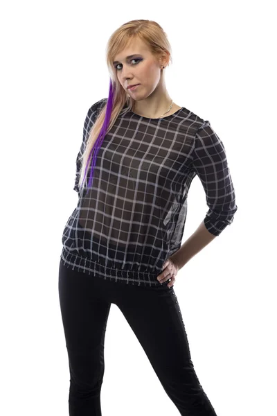 Imagem da mulher em blusa xadrez — Fotografia de Stock