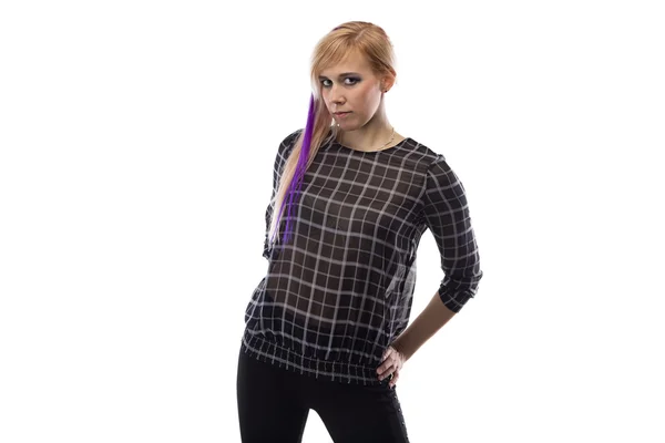 Foto de mulher em blusa xadrez — Fotografia de Stock