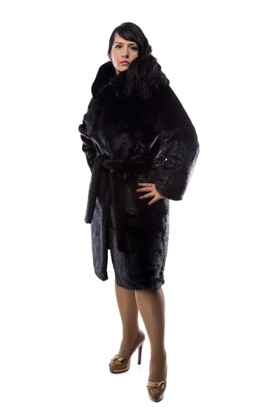 Immagine di bruna grassoccia in cappotto nero — Foto Stock
